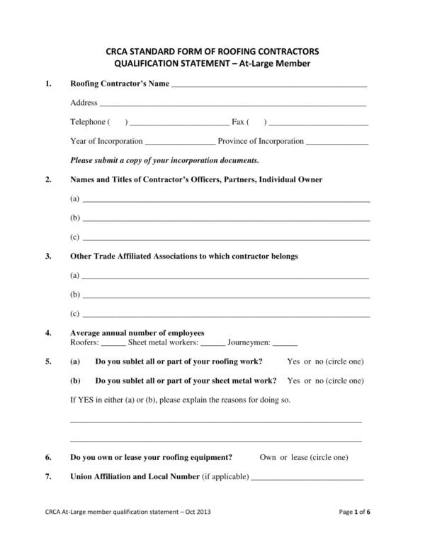 standard roofing ccontractors contract form