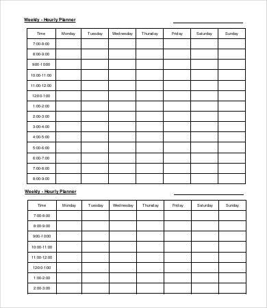 weekly hourly planner template