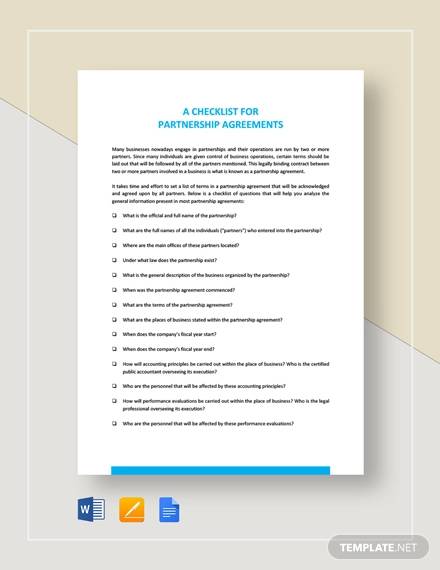 checklist partnership agreement