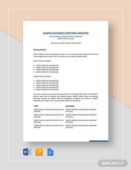 Minutes Of Meeting Sample Doc Pdf