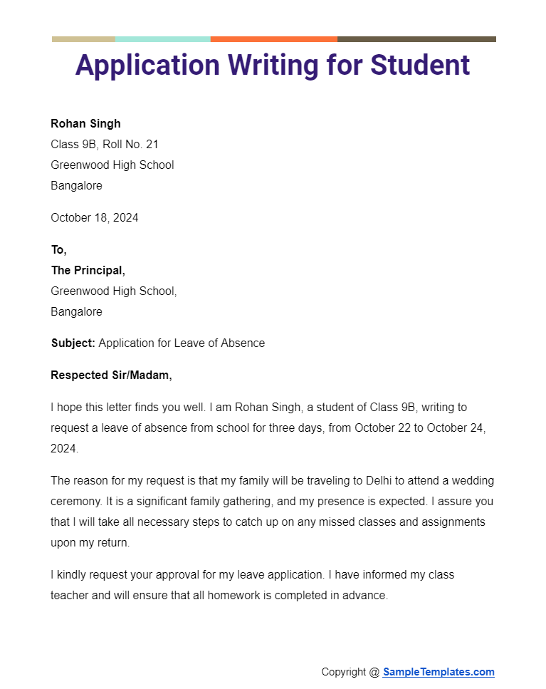 application writing for student