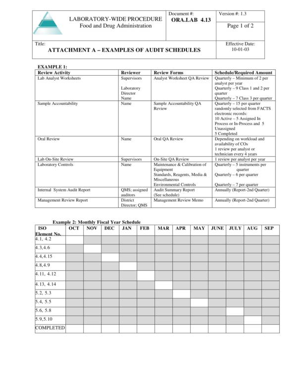 internal audit schedule template iso 90012015