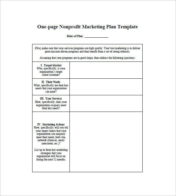 basic one page marketing plan tempalte