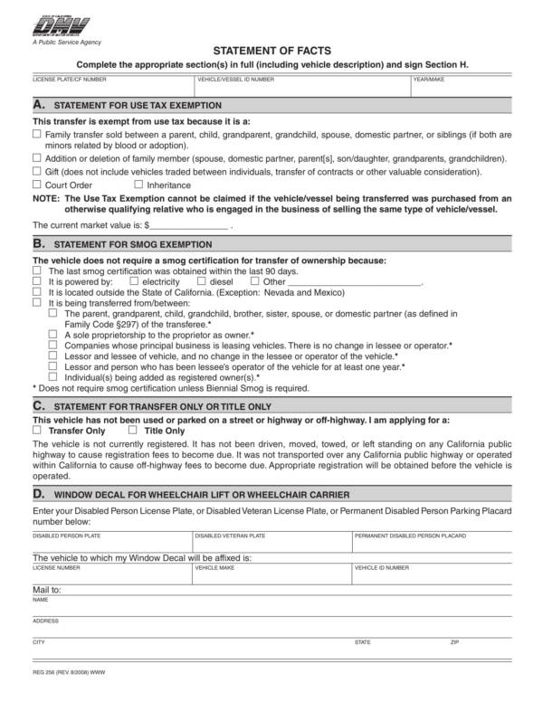 dmv statement of facts template