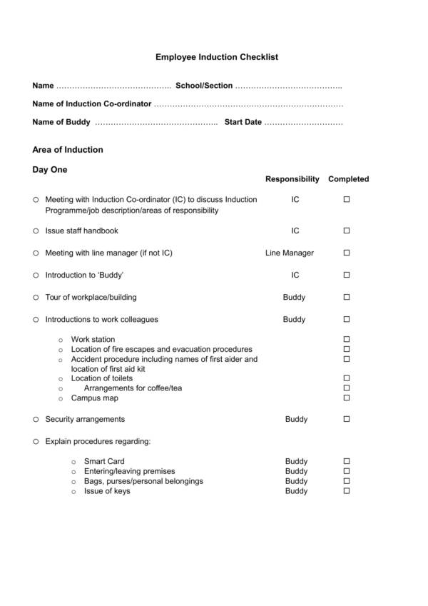 2021 Induction Checklist Template Fillable PrintableSex Picture