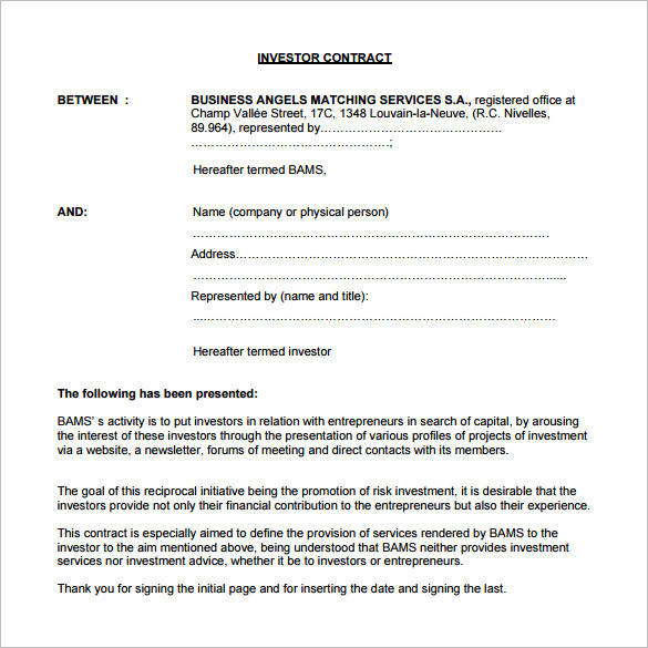 free investor agreement template in pdf