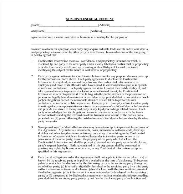free mutual non disclosure agreement