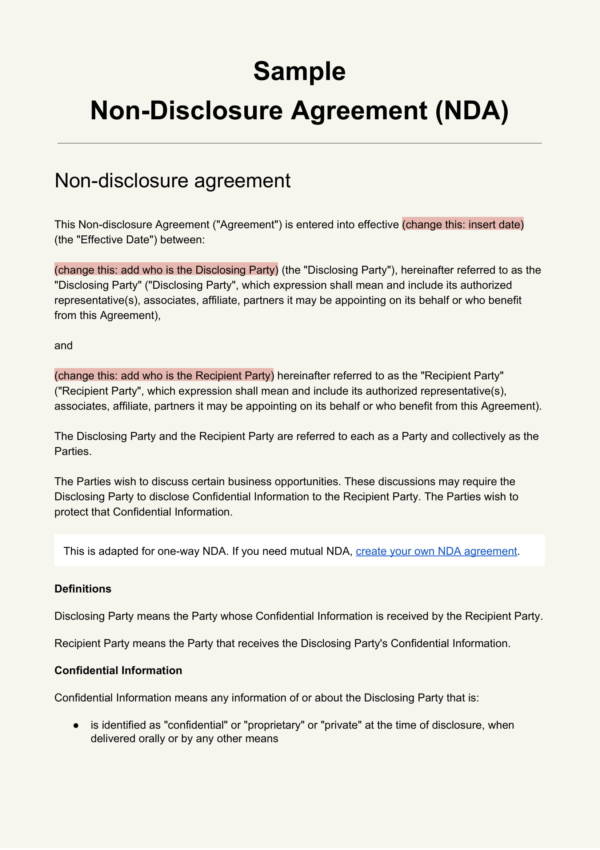 general non disclosure agreement template