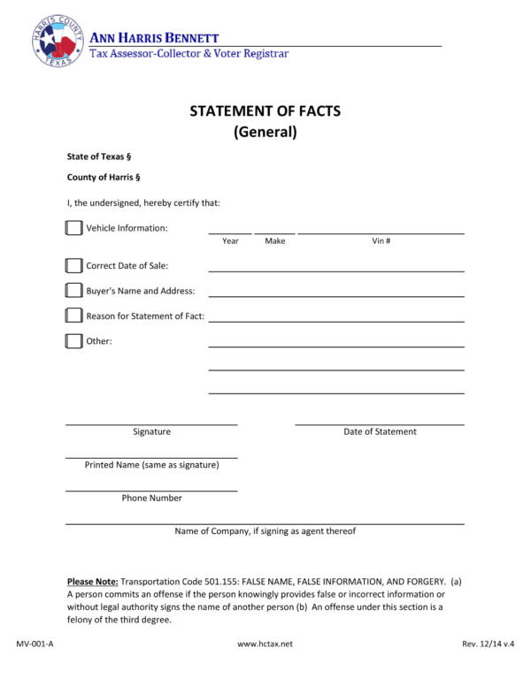 general statement of facts template