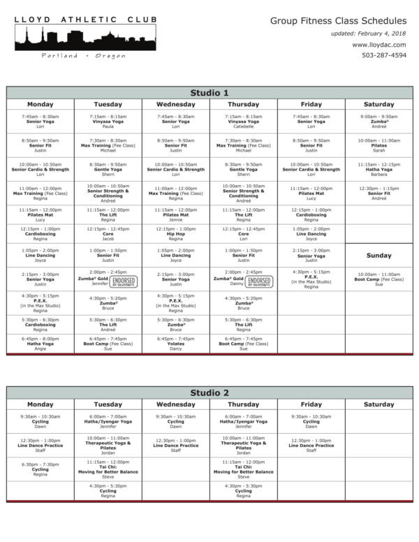 group fitness schedule