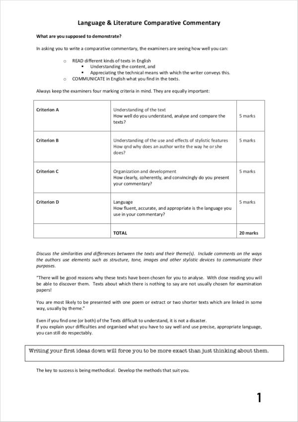 language and literature comparative commentary