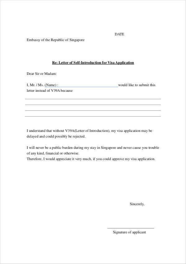 letter of self introduction for visa application