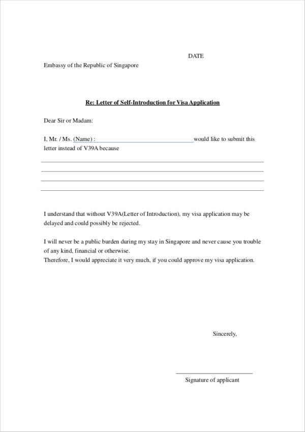 visa application self introduction letter