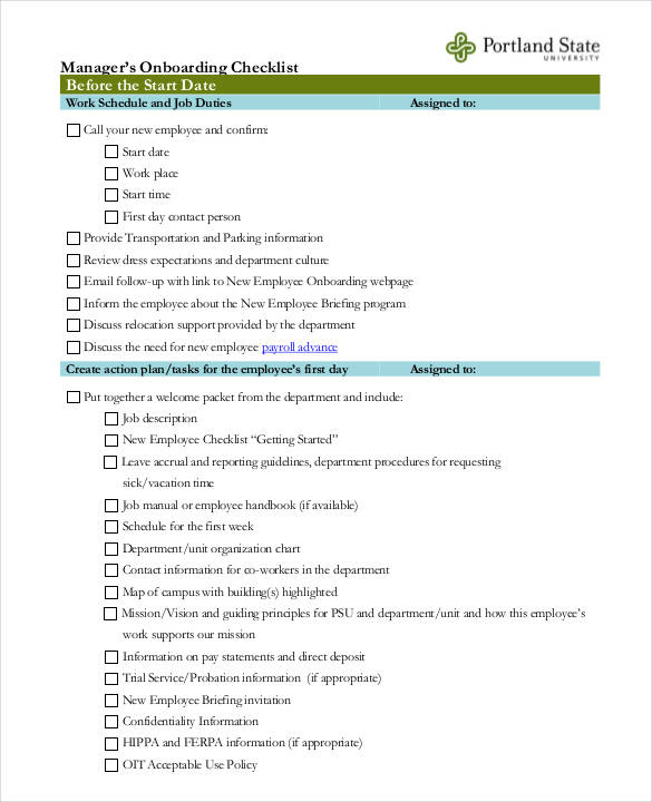 managers onboarding checklist