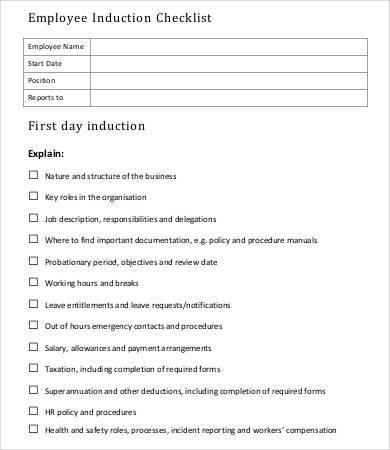 new employee induction checklist