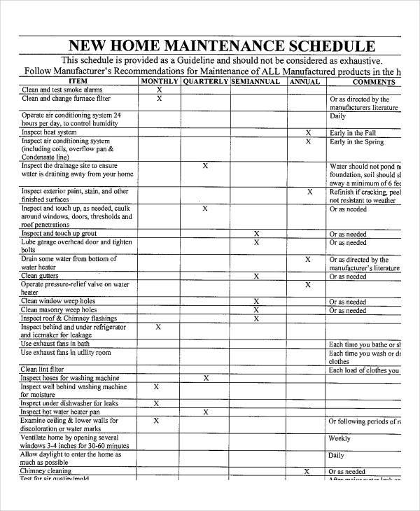 FREE 10 Home Maintenance Schedule Samples In PDF Excel