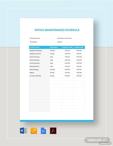 office maintenance schedule template