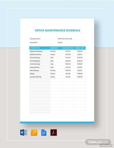 Free 12 Office Maintenance Schedule Samples Templates In Pdf Ms Word Excel