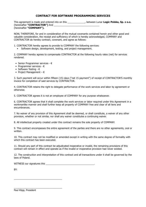 one page contract template