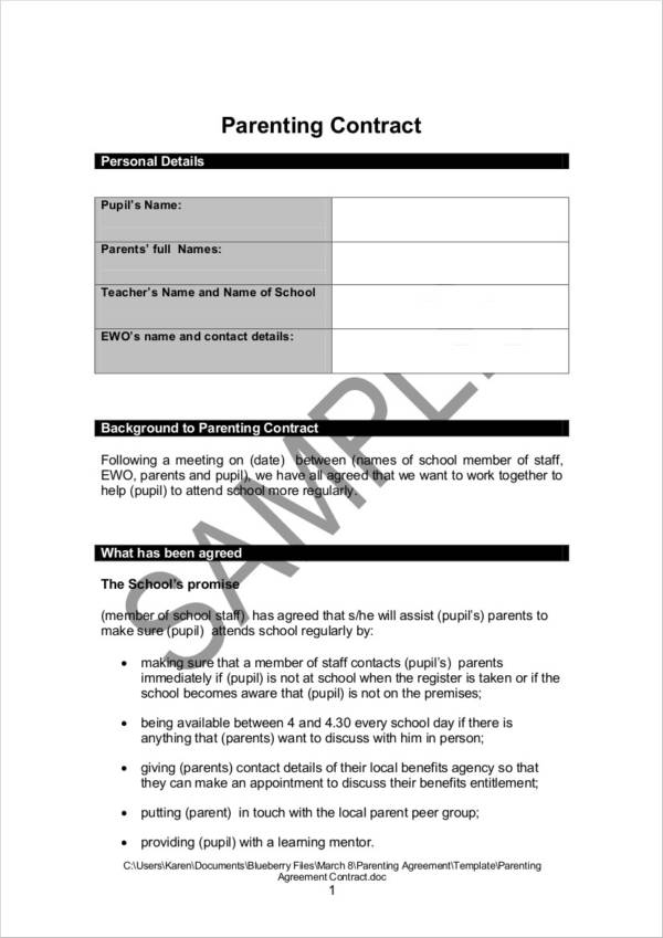 Printable Co Parenting Agreement Template