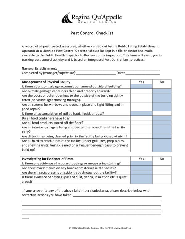 pest control checklist