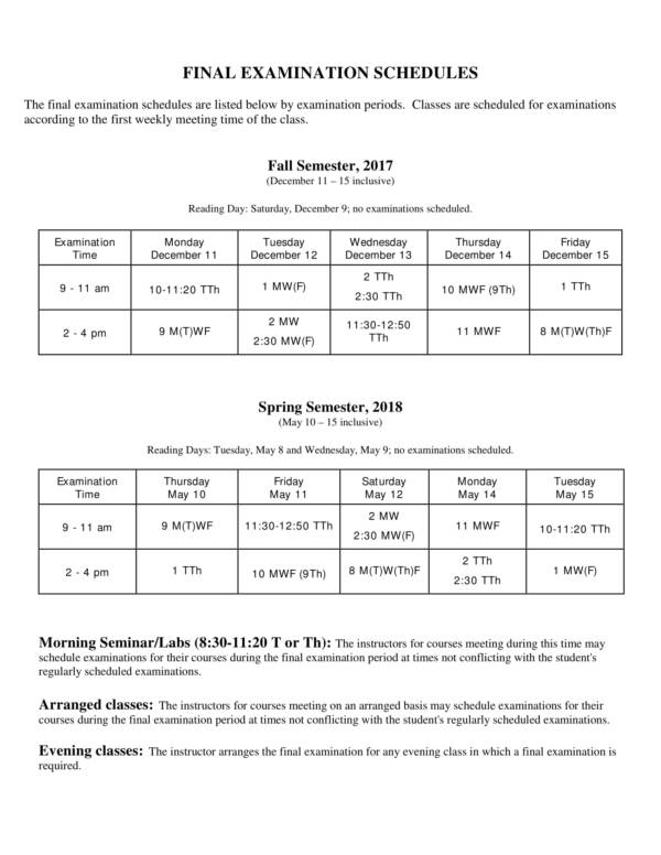 Final Exam Study Schedule Template