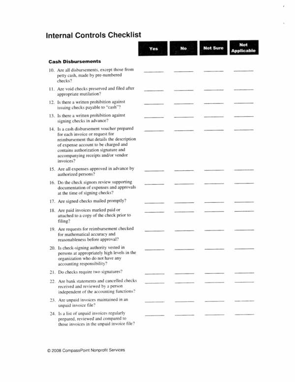 printable internal control checklist