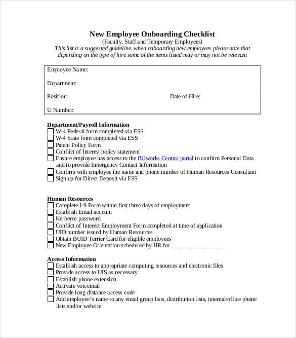 11+ Onboarding Checklist Samples and Templates - PDF, Word 