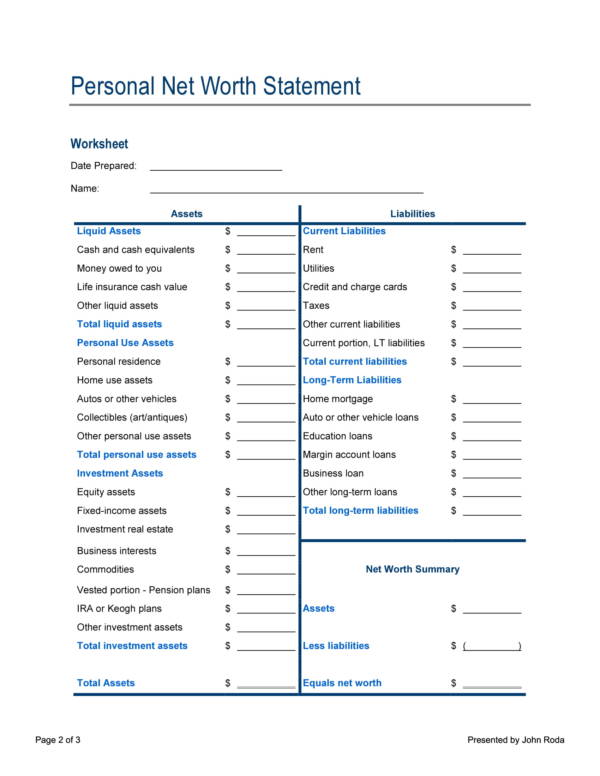 FREE 9+ Net Worth Statement Samples in PDF Excel