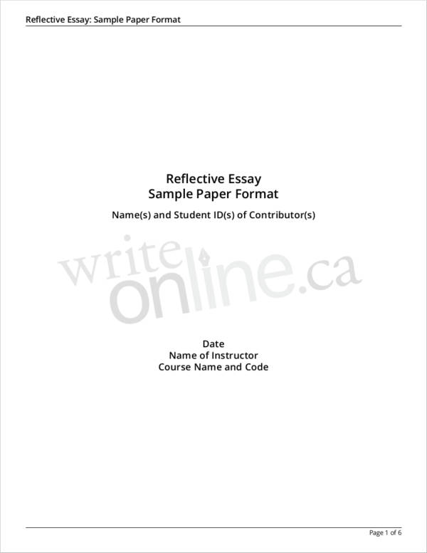 reflective essay sample paper format