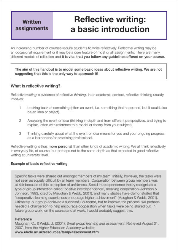 reflective writing format