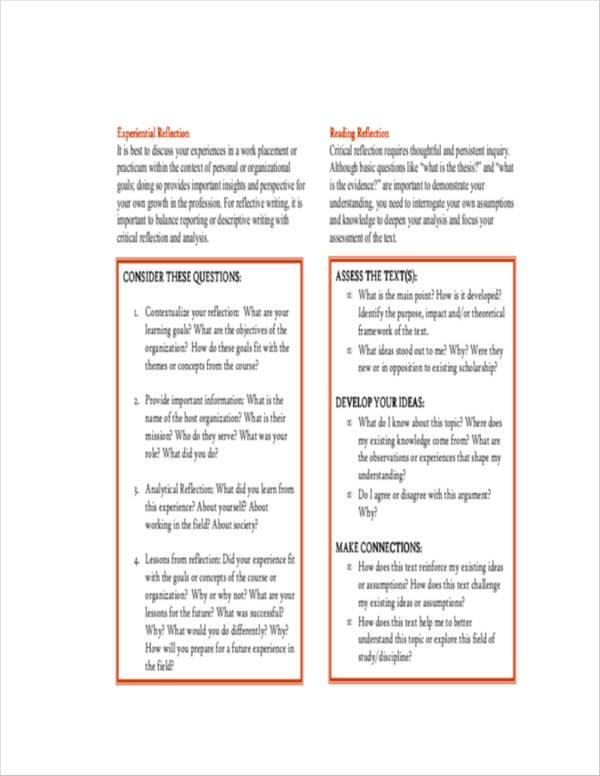 reflective writing structure