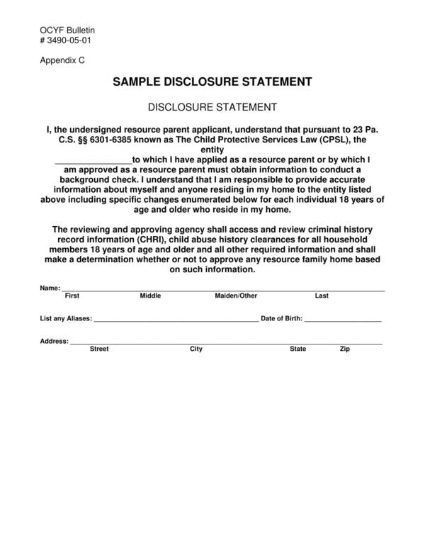 Mla Disclosure Form