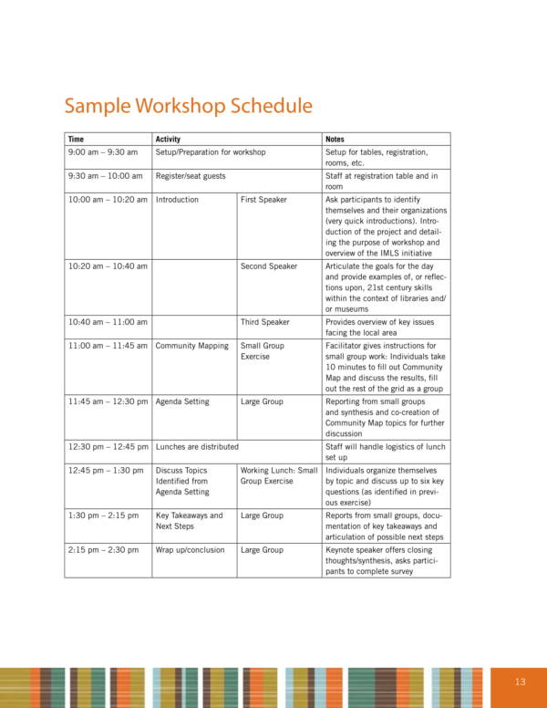 sample group workshop schedule