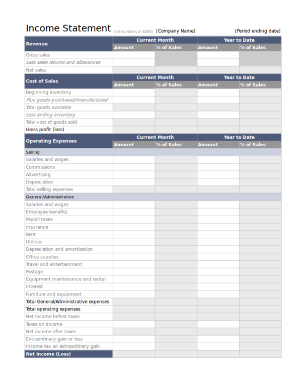 sample income statement in excel