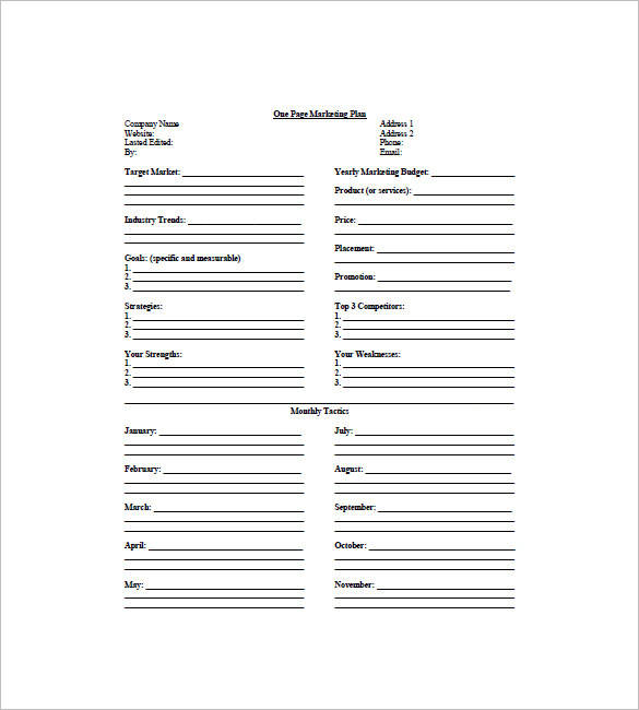 sample one page marketing plan