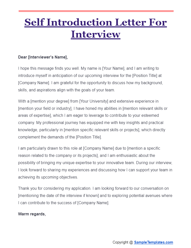 self introduction letter for interview