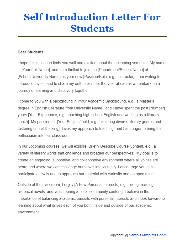 self introduction letter for students
