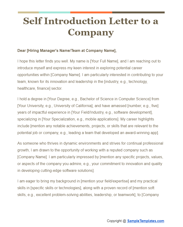 self introduction letter to a company