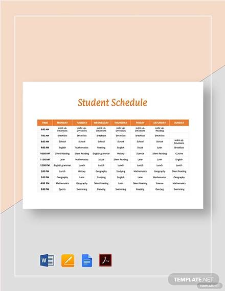 student schedule template