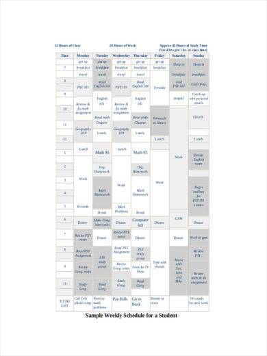 student weekly schedule