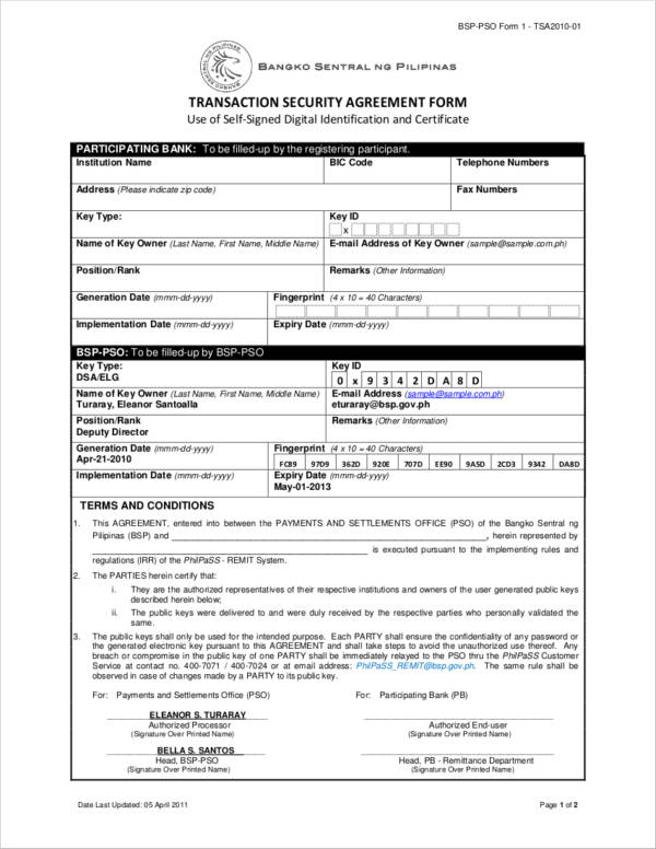 transaction security agreement form