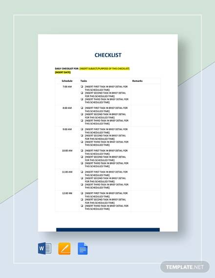 FREE 43+ Sample Checklist Templates in PDF | Excel | MS Word | Google ...