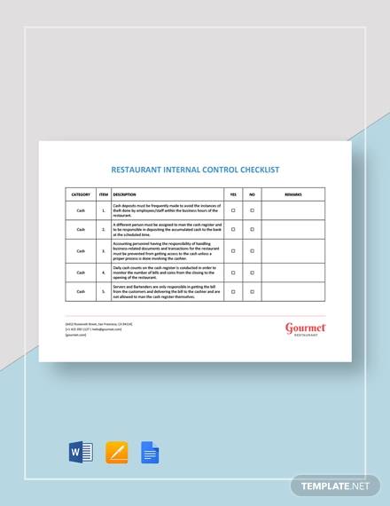 restaurant internal control checklist