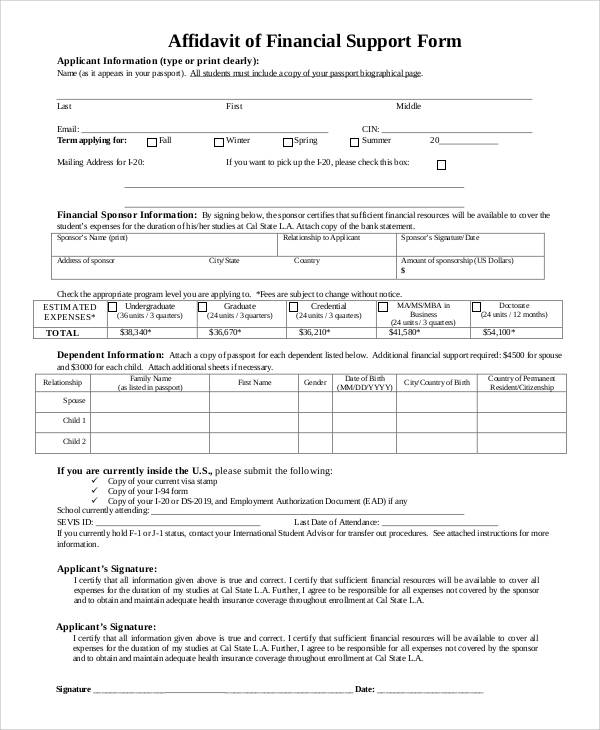 affidavit of financial support form1
