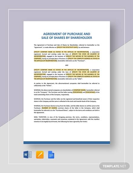 agreement of purchase and sale of shares by shareholder 