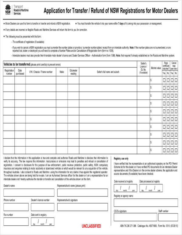 application for bulk transfer of nsw registrations for motor dealers
