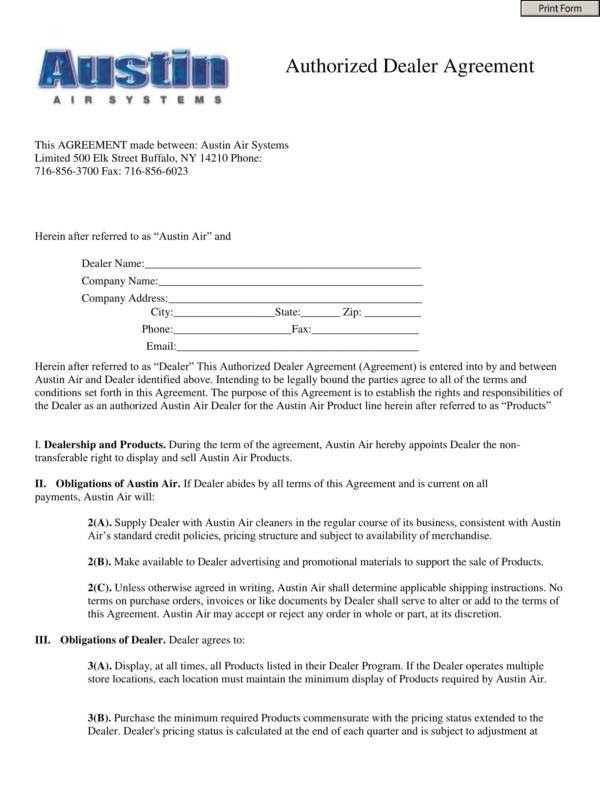 authorized dealership agreement template