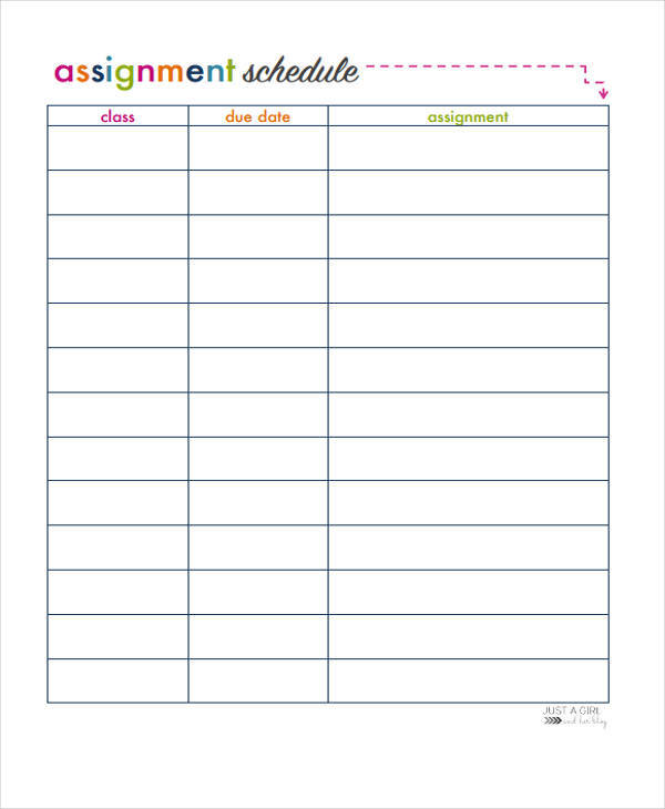 assignment planner template word