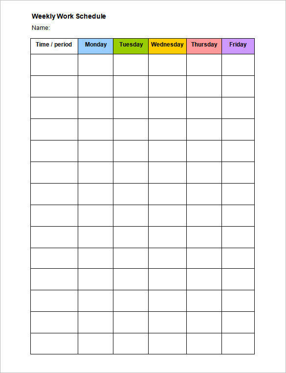 blank work week schedule template